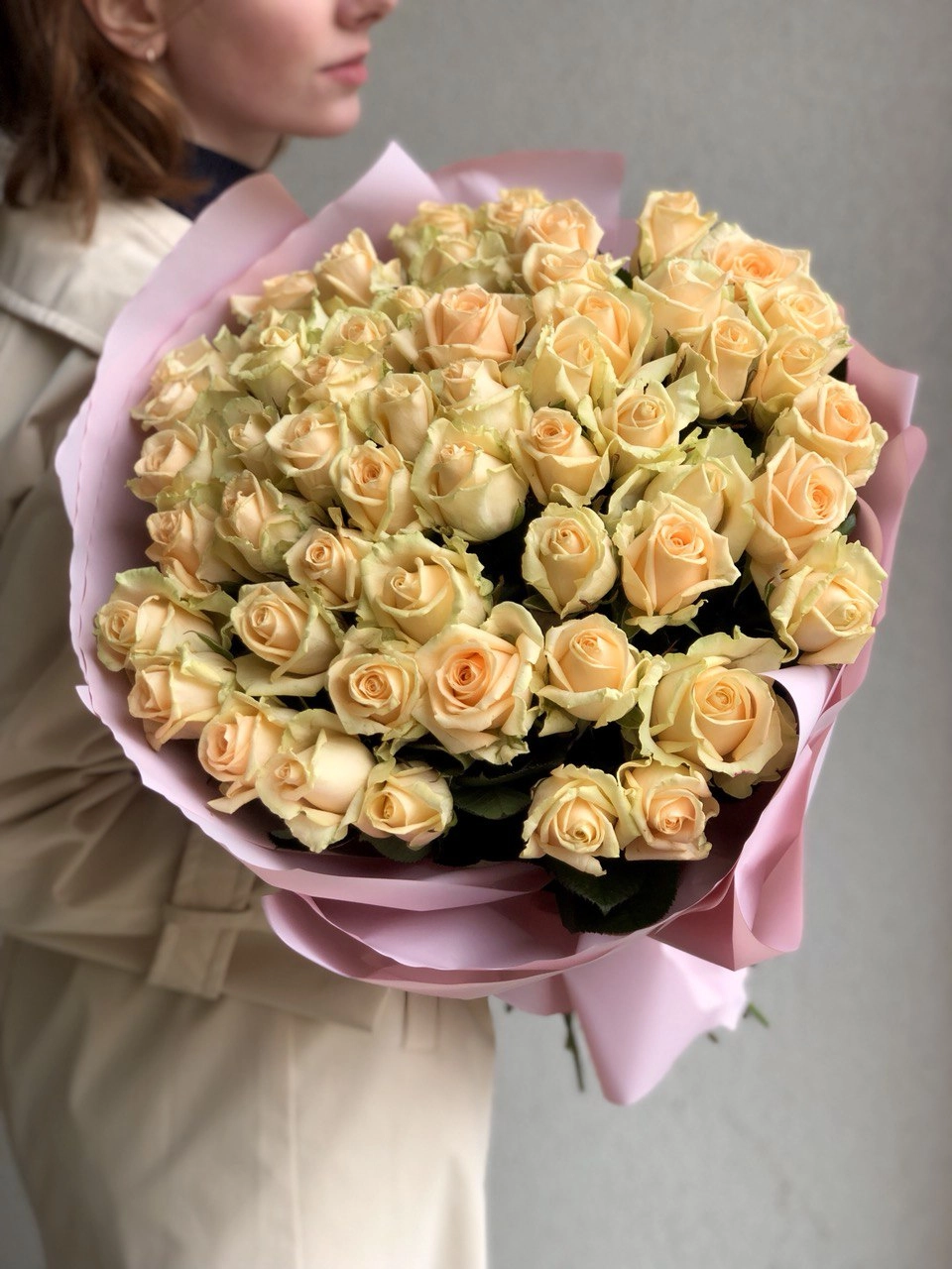 Картинка Букет из 51 розы Пич Аваланж 50 см