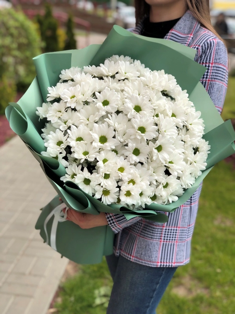 Букет "Амур" из 15 хризантем сорта Бакарди