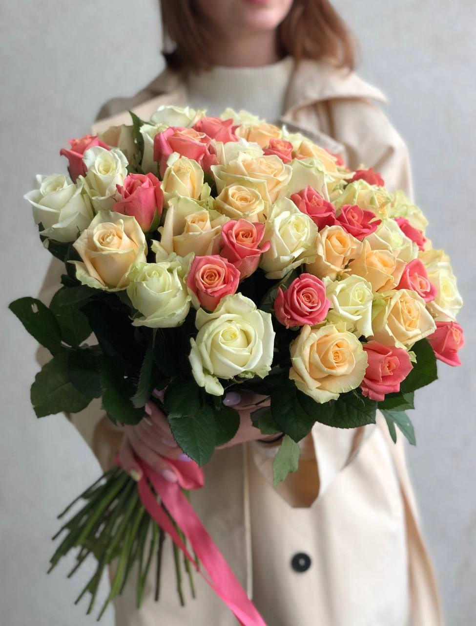 Картинка Букет из 51 розы "Коралловый риф" 40 см